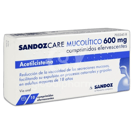 Imagen de ACETILCISTEINA SANDOZ CARE EFG 600 mg 10 COMPRIMIDOS EFERVESCENTES