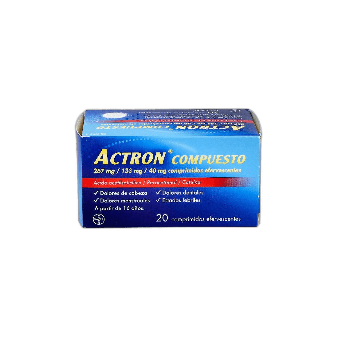 Imagen de ACTRON COMPUESTO 267 mg/133 mg/40 mg 20 COMPRIMIDOS EFERVESCENTES