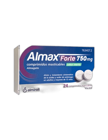 Imagen de ALMAX FORTE 750 mg 24 COMPRIMIDOS MASTICABLES SABOR MENTA