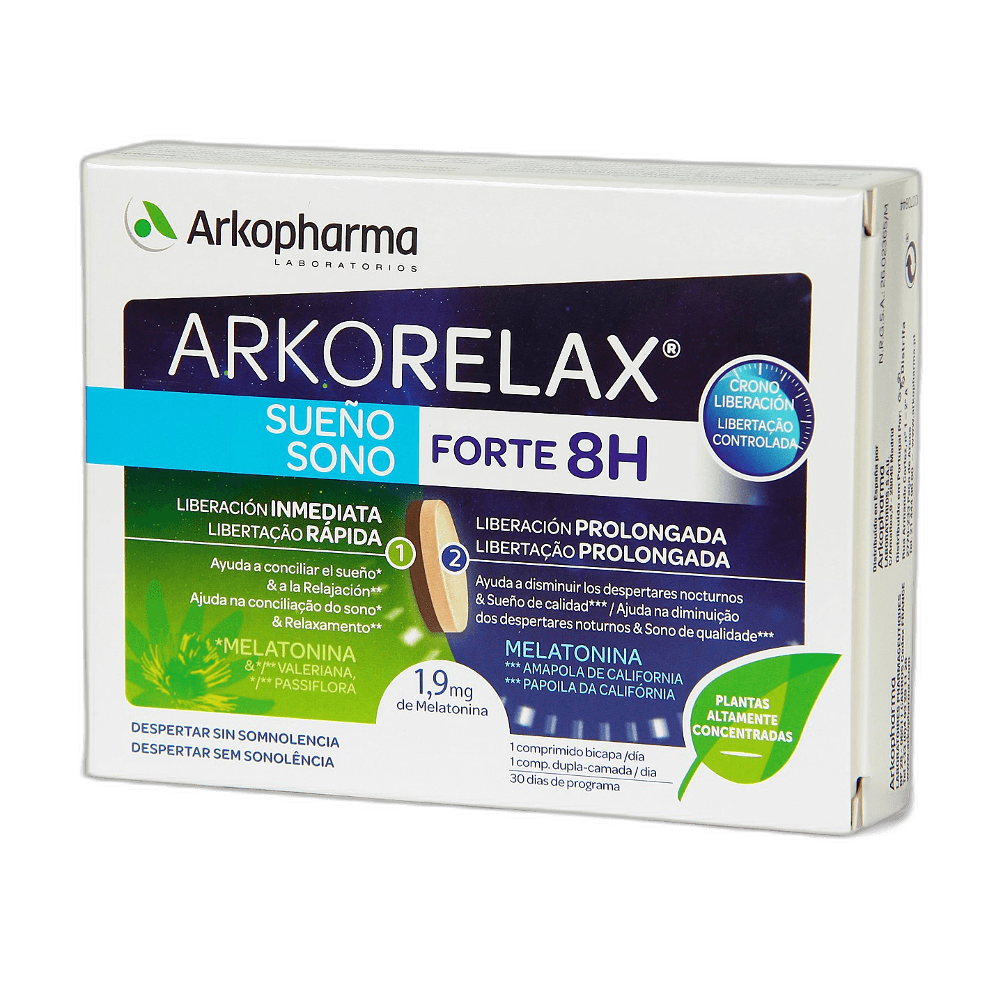 Imagen de ARKORELAX SUEÑO FORTE 8H 30 COMPRIMIDOS BICAPA