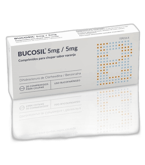 Imagen de BUCOSIL 5 mg/5 mg 20 COMPRIMIDOS PARA CHUPAR (SABOR NARANJA)
