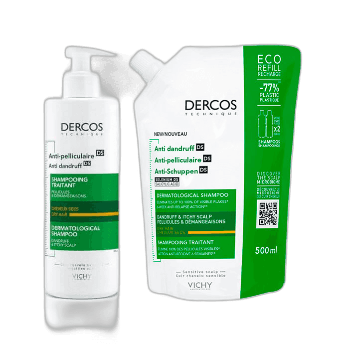 Imagen de DERCOS CHAMPU DS CABELLO SECO 390 + REFILL 500 ML