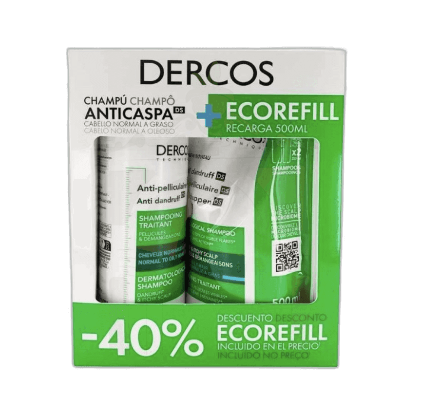 Imagen de DUPLO DERCOS CHAMPU ANTICASPA GRASA 390 ML + ECOREFILL 500
