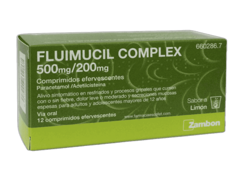 Imagen de FLUIMUCIL COMPLEX 500 mg/200 mg 12 COMPRIMIDOS EFERVESCENTES