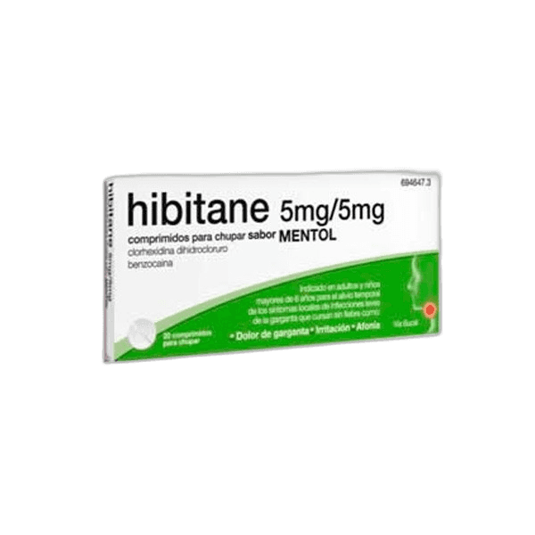 Imagen de HIBITANE 5 mg/5 mg 20 COMPRIMIDOS PARA CHUPAR (SABOR MENTOL)