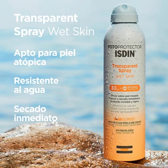Imagen 2 de Fotoprotector Isdin Transparent Spray Wet Skin Spf30 250 Ml