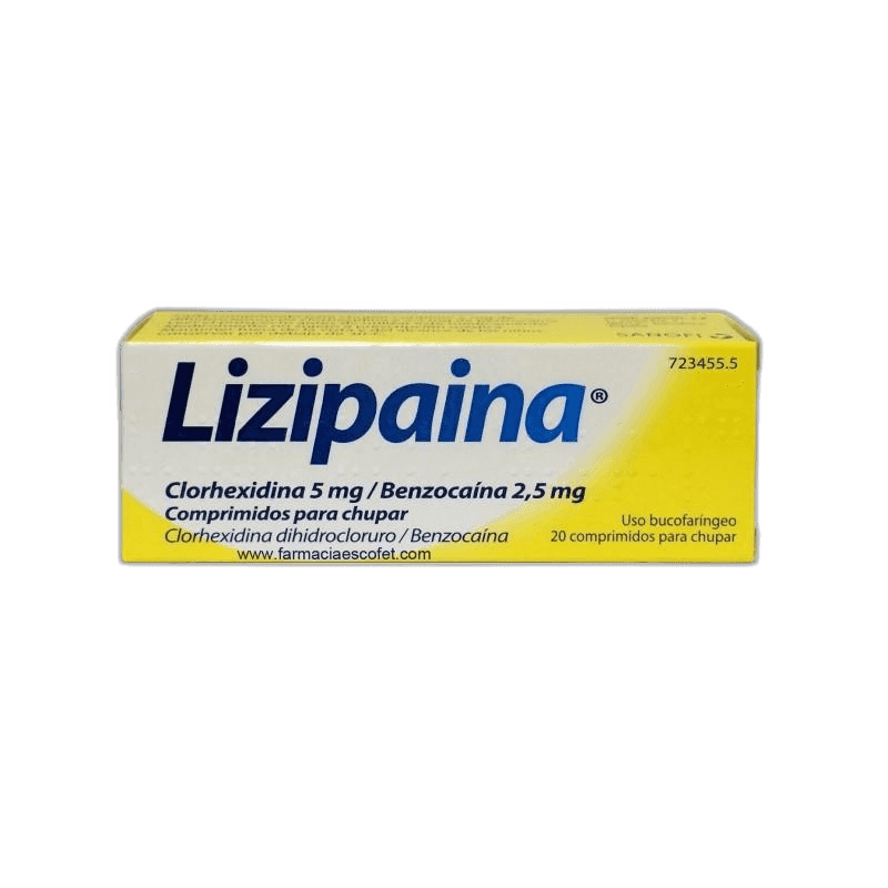 Imagen de LIZIPAINA CLORHEXIDINA/BENZOCAINA 5 mg/2,5 mg 20 COMPRIMIDOS PARA CHUPAR (TUBO)