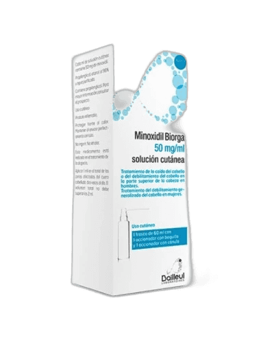 Imagen de MINOXIDIL BIORGA 50 mg/ml SOLUCION CUTANEA 1 FRASCO 60 ml + 1 ACCIONADOR DE BOQUILLA Y 1 ACCIONADOR CON CANULA