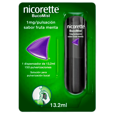 Imagen de NICORETTE BUCOMIST 1 mg/PULSACION SOLUCION PARA PULVERIZACION BUCAL 1 ENVASE 13,2 ml (150 DOSIS) (SABOR FRUTA MENTA)