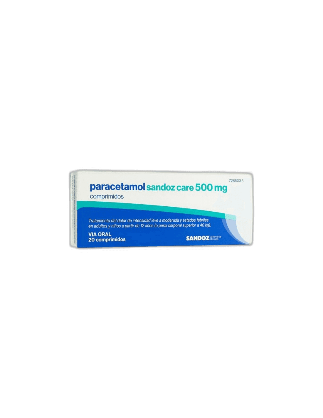Imagen de PARACETAMOL SANDOZ CARE EFG 500 mg 20 COMPRIMIDOS