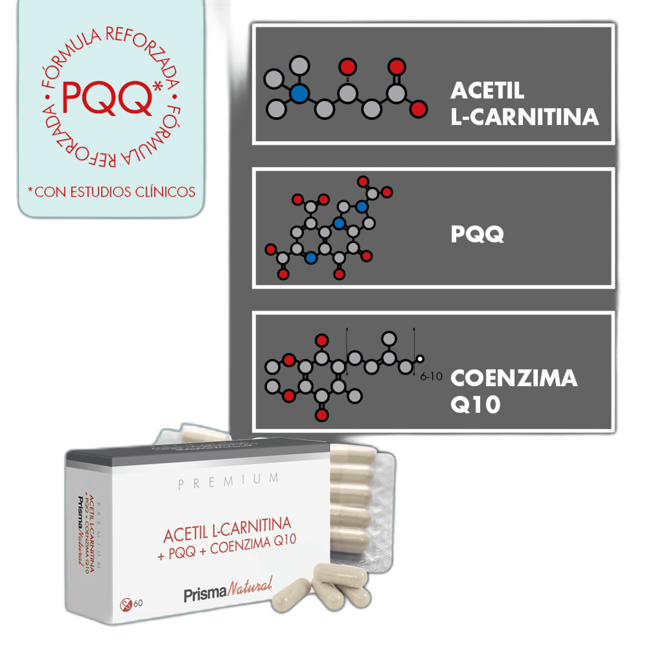 Imagen de PREMIUM ACETIL L-CARNITINA + PQQ + COENZIMA Q10 60 CAPSULAS