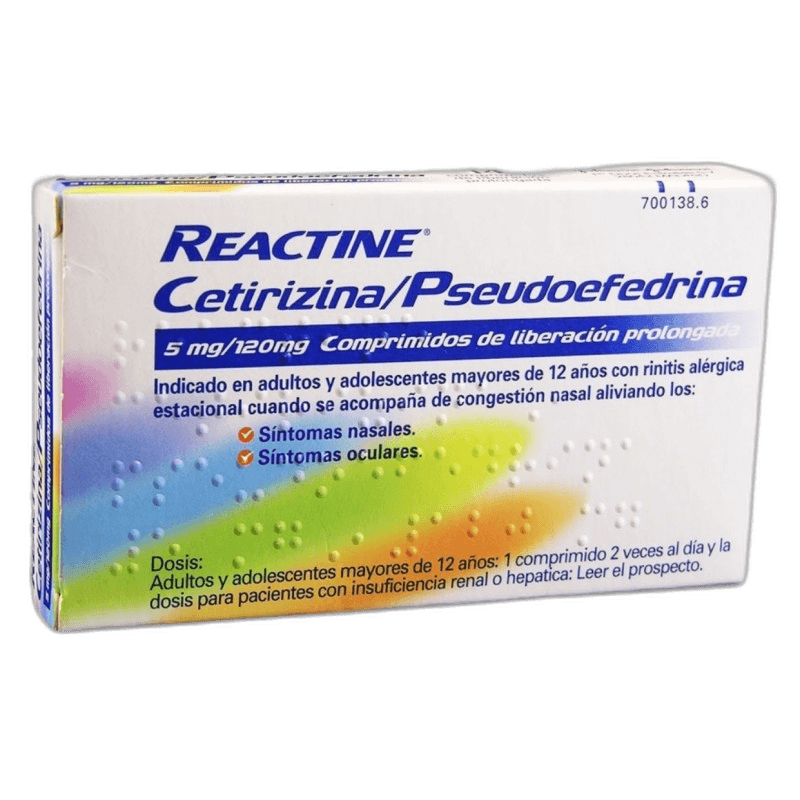 Imagen de REACTINE CETIRIZINA/PSEUDOEFEDRINA 5 mg/120 mg 14 COMPRIMIDOS LIBERACION PROLONGADA