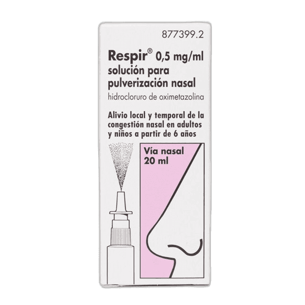 Imagen de RESPIR 0,5 mg/ml SOLUCION PARA PULVERIZACION NASAL 1 FRASCO 20 ml + BOMBA PULVERIZADORA