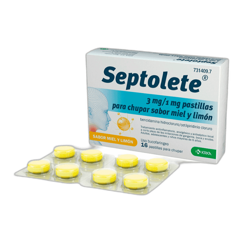 Imagen de SEPTOLETE 3 mg/1 mg 16 PASTILLAS PARA CHUPAR (SABOR MIEL Y LIMON)