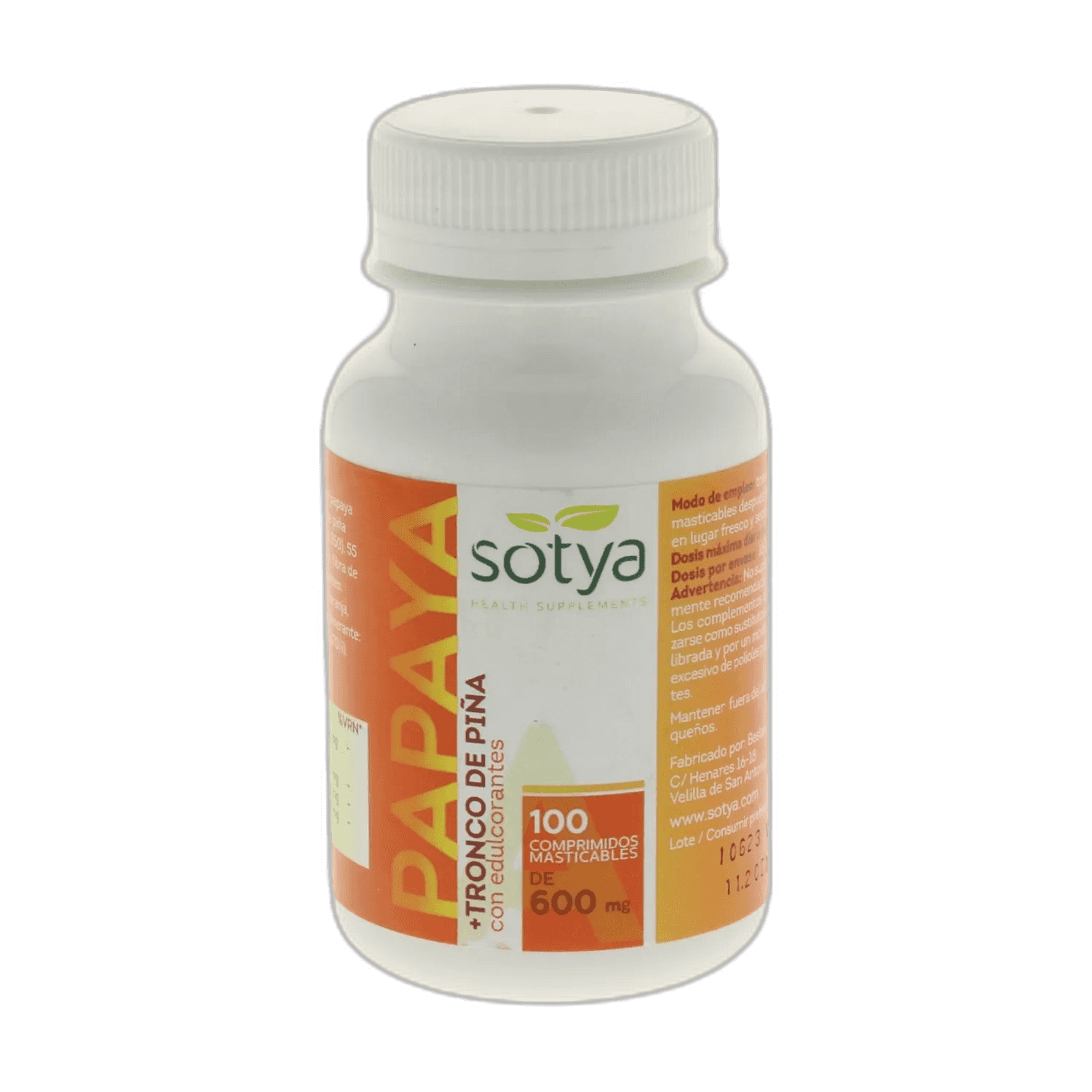 Imagen de SOTYA PAPAYA+TRONCO DE PIÑA 100 COMPRIMIDOS