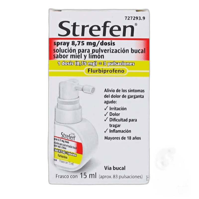 Imagen de STREFEN SPRAY 8,75 mg/DOSIS SOLUCION PARA PULVERIZACION BUCAL 1 FRASCO 15 ml (SABOR MIEL Y LIMON)