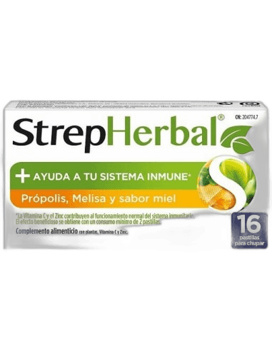 Imagen de STREPHERBAL 16 PASTILLAS PARA CHUPAR SABOR PROPOLIS MELISA