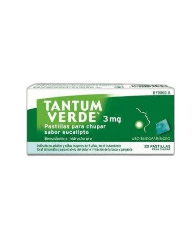 Imagen de TANTUM VERDE 3 mg 20 PASTILLAS PARA CHUPAR (SABOR EUCALIPTO)