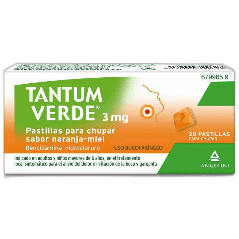 Imagen de TANTUM VERDE 3 mg 20 PASTILLAS PARA CHUPAR (SABOR NARANJA Y MIEL)