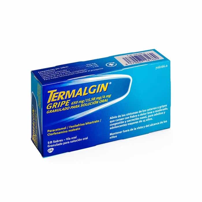 Imagen de Termalgin Gripe 650/15,58/4 Mg Granulado Para Solucion Oral 10 Sobres