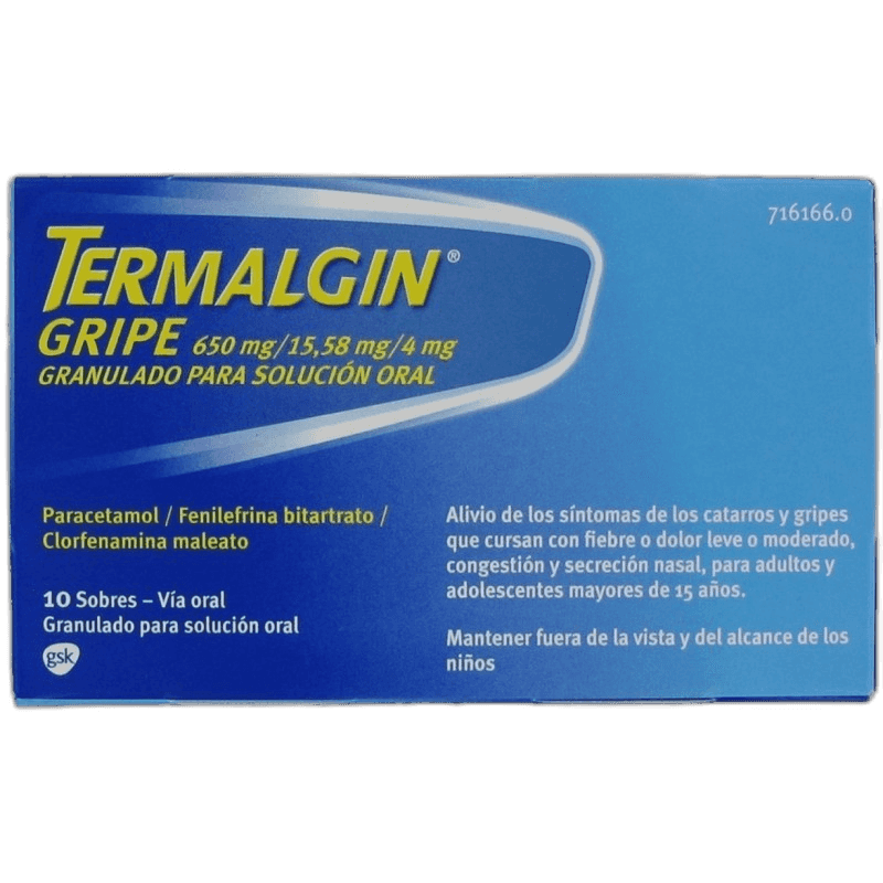 Imagen de TERMALGIN GRIPE 650 mg/15,58 mg/4 mg 10 SOBRES GRANULADO PARA SOLUCION ORAL